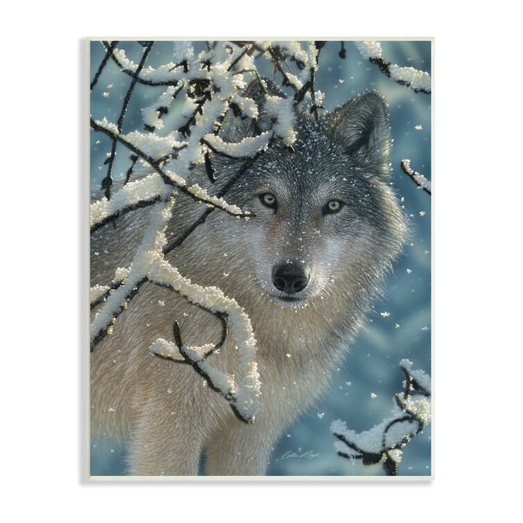 Gray Wolf in Snow Wild Animal Wall Decor Espresso Framed Picture