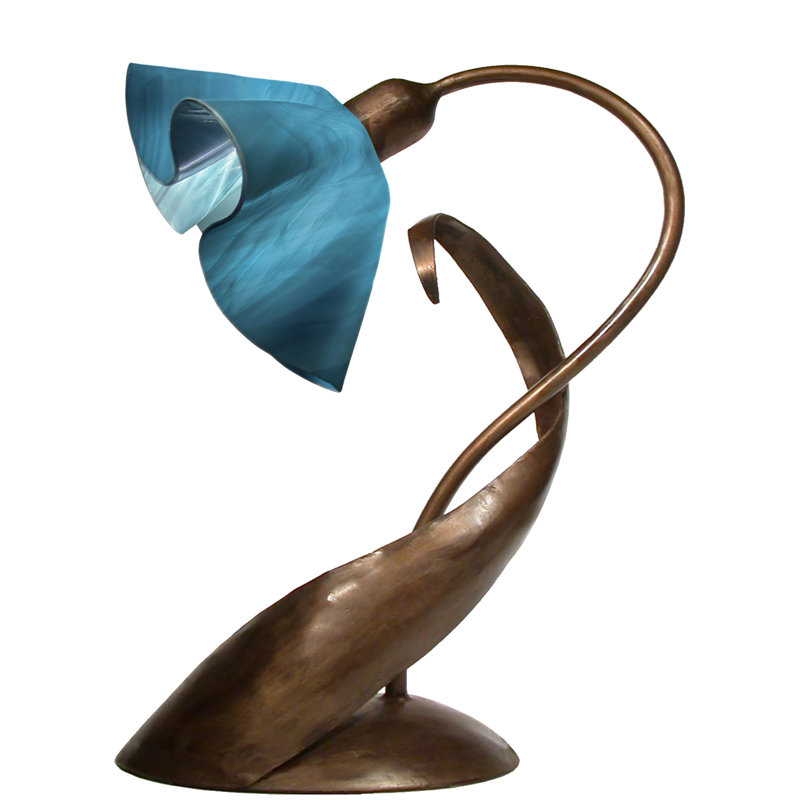 Dale Handcrafted Glass 20-Inch Arched Table Lamp, Brown, Sky Blue