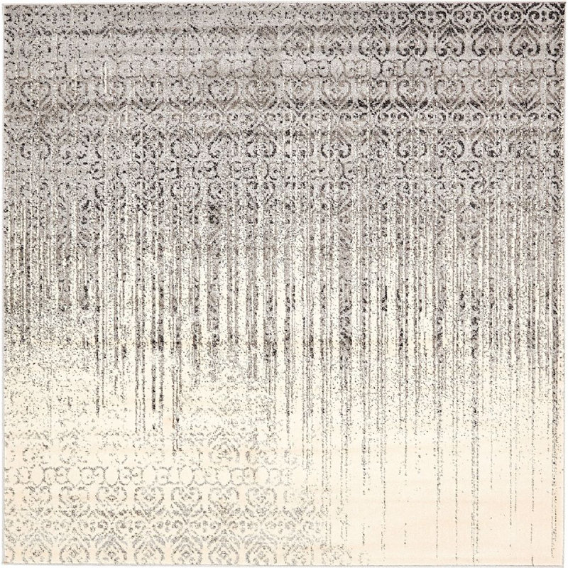 Tapis gris pierre à motif géométrique Desdemona, Carré 6 pi