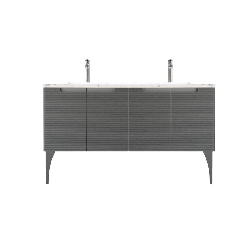 Ensemble de meuble-lavabo double 64 po Ariyannah, Cendres