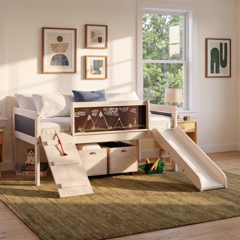  Twin Solid Wood Platform Loft Bed by Donco Kids, White Wash/Dark Grey