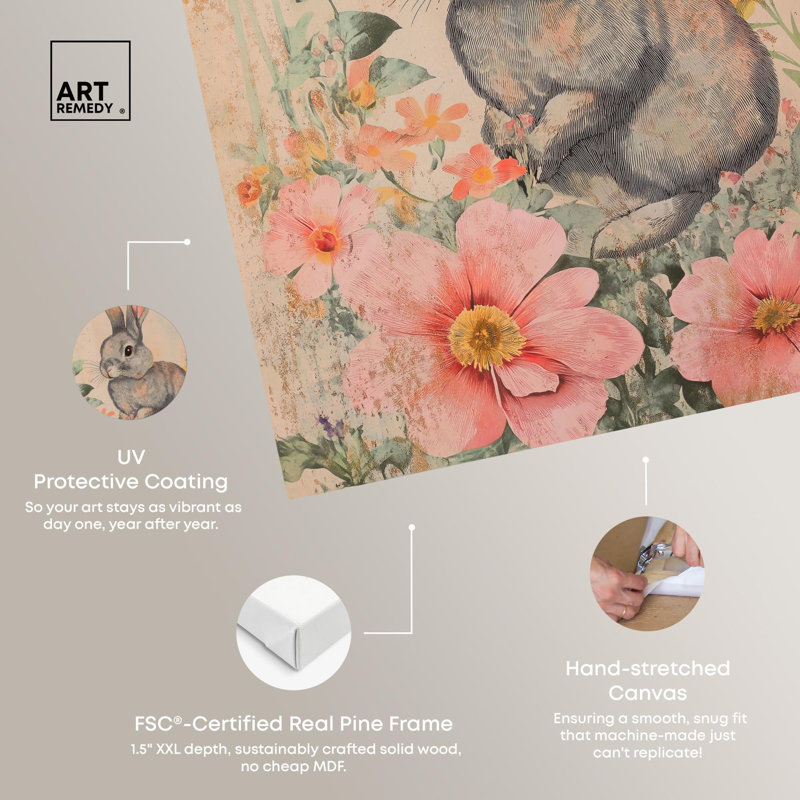 Art floral sur un lapin floral , H 15 po x l 10 po, Toile tendue