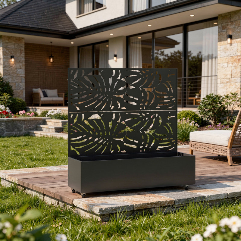 Metal Planter Box with Trellis and Wheels, 47" H x 47" W x 16" D