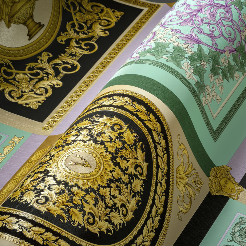 Versace Honey Bee Reverie Unpasted Vinyl Wallpaper, Gold/Black/Green/Purple