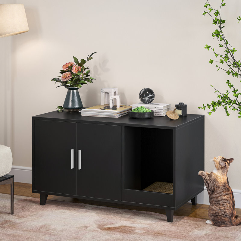 Meuble de rangement pour litière avec chat, Noir