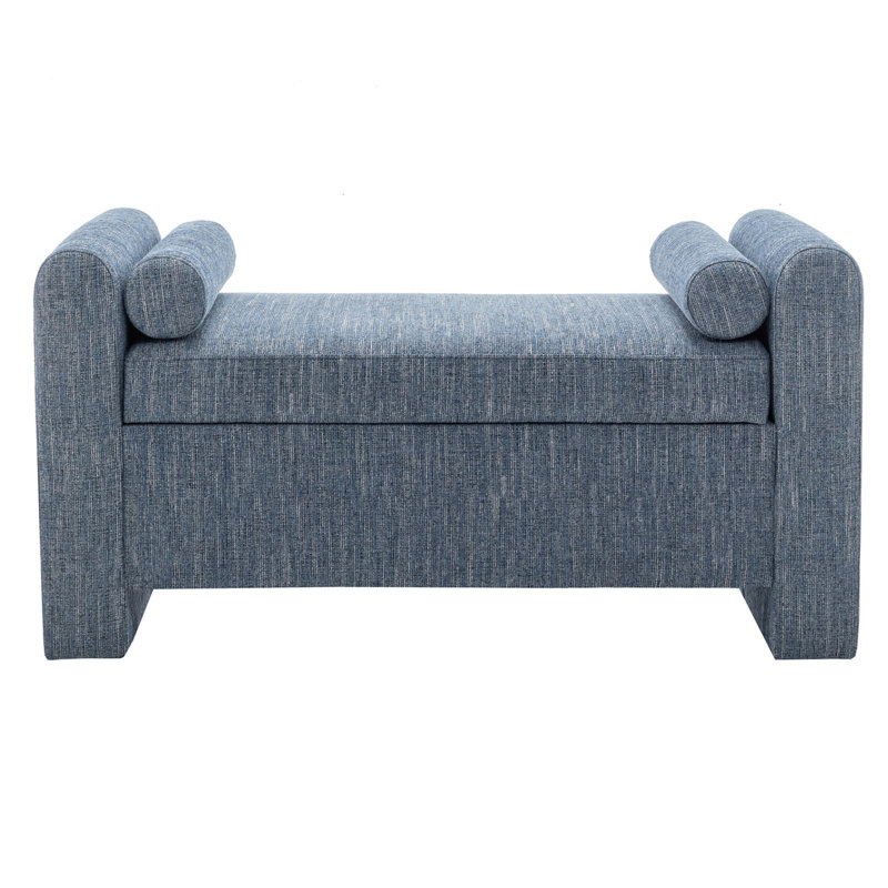 Banc de rangement rembourré en polyester Lataja, Bleu marbré, H 24 po x l 46 po x P 19,7 po