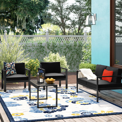 Ensemble de conversation d'extérieur en aluminium avec coussins 4 pièces Karen - Ensemble de conversation de patio moderne - Structure en aluminium résistant aux intempéries et coussins moelleux - Ensemble de mobilier de patio en aluminium nécessitan