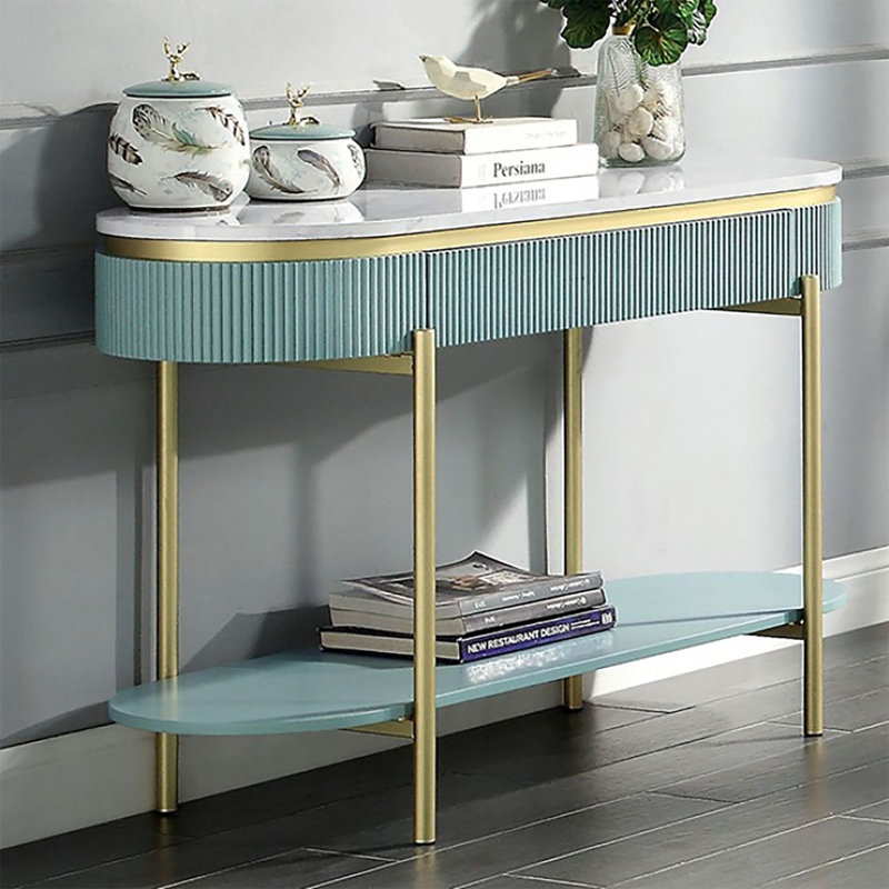 Ensemble de tables basses 3 pièces Harelkin, Bleu sarcelle clair / doré