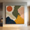 Très grand art mural imprimé sur tissu - Formes abstraites avec soleil terre cuite, bleu marine et moutarde pour le salon ou la chambre à coucher - «Assemblage requis du cadre (cadre non fini)»
