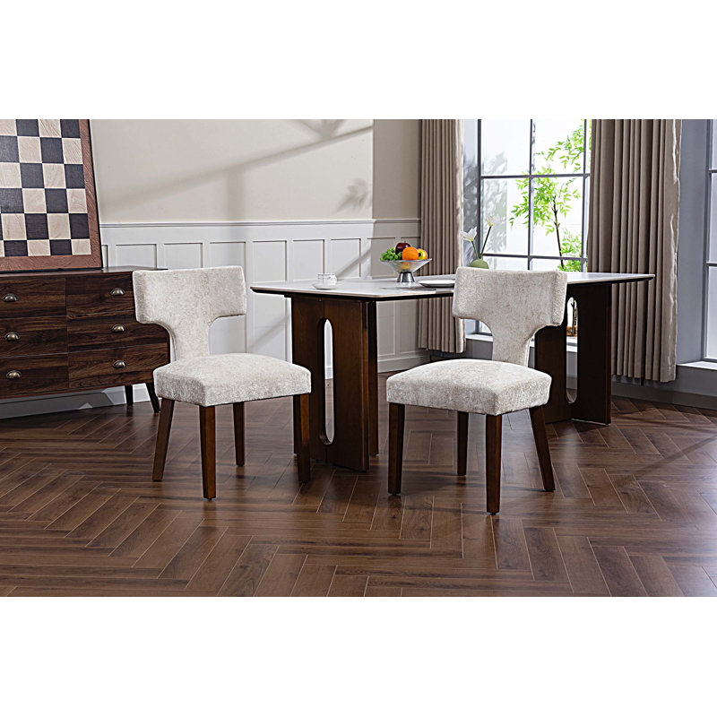 Ensemble de 2 chaises de salle à manger rembourrées en tissu, structure en bois franc, Beige