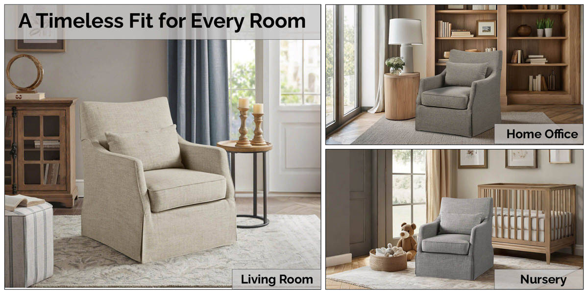 Bedford London Upholstered Skirted Swivel Armchair with Lumbar Pillow