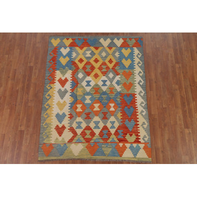 Colourful Kilim Reversible Wool Area Rug 5x6