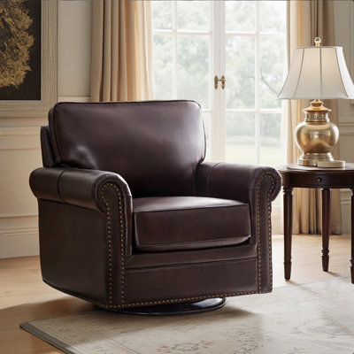 Auer Traditional Genuine Leather Swivel Rocker Chair