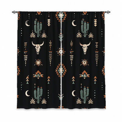 2 pièces de rideaux de style bohème de cactus de style bohémien occidental, style tribal du sud-ouest, filtrage de la lumière, protection de la vie privée, conception à passe-tringle, pour le salon, la chambre, le balcon, la cuisine, la décoration intérieure