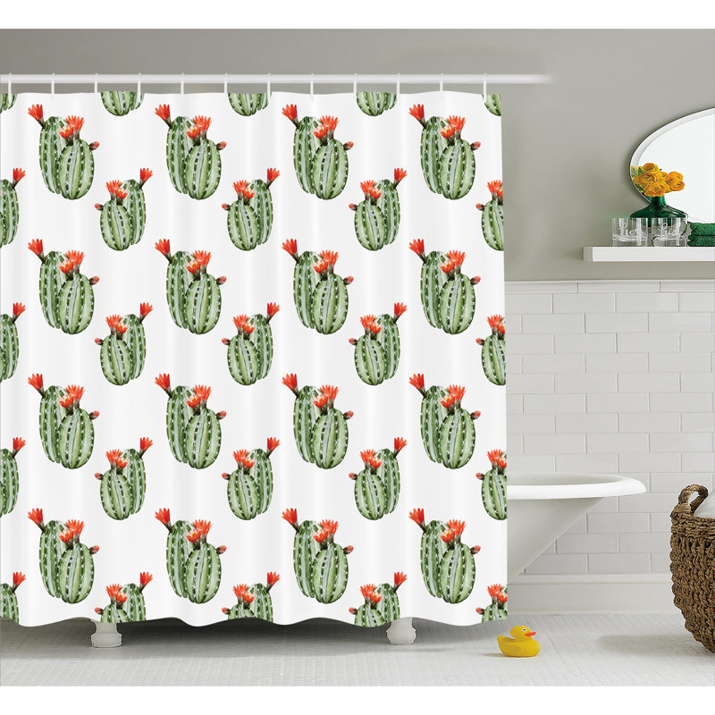  Rideau de douche Cactus avec des pointes et des fleurs rouges, H 70 po x l 69 po