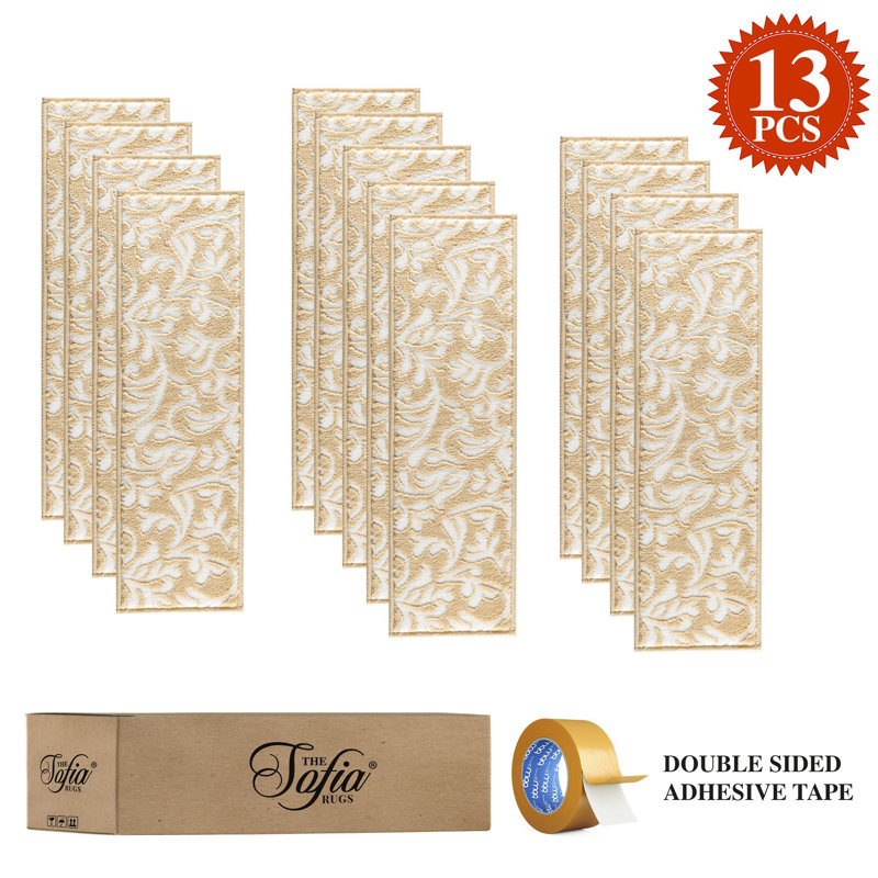 Tapis d'escalier floral beige