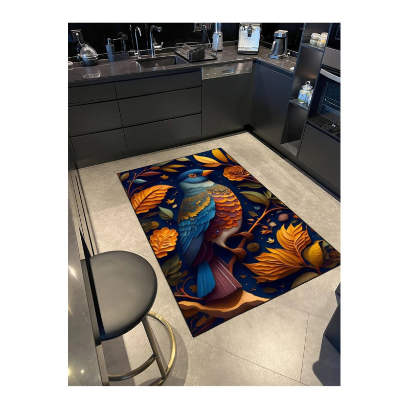 Colorful Bird Flying Animal Patterned Woven Floor Carpet, Round 4'