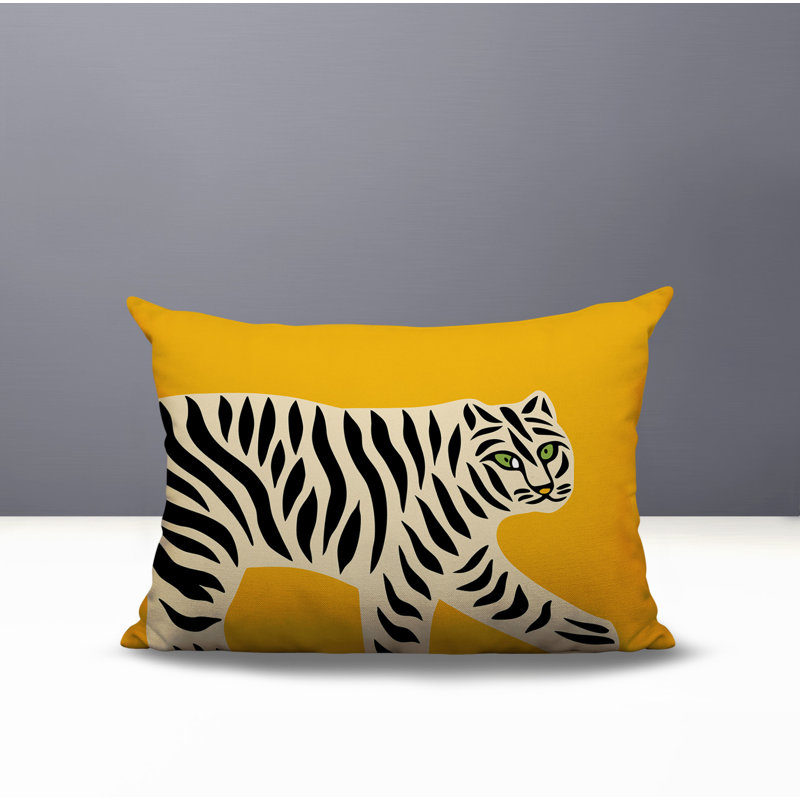 Oreiller rectangulaire intérieur / extérieur Gigi Tiger, Jaune, H 25 po x l 18 po