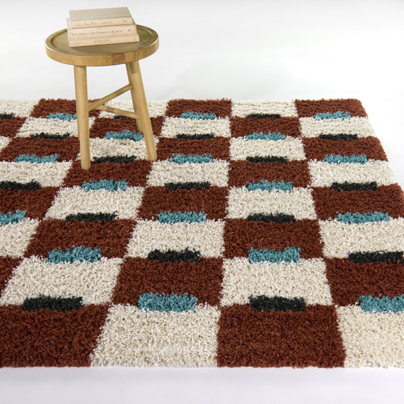 Kelch Rust Checkered Shag Area Rug, Rectangle 5'3" x 7'