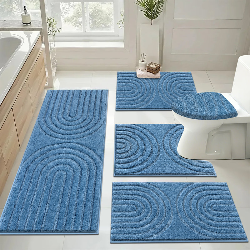 Absorbent Bath Mat Bathroom Rug (Set of 5), Blue