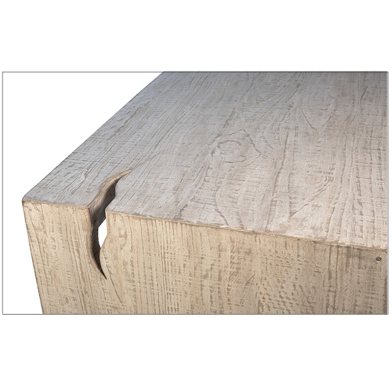 Merwin Reclaimed Pine 68" Waterfall Style Dining Table and Cutout Detail, Light Brown