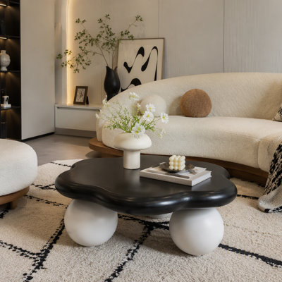 35"Cloud Shaped Coffee Table, Petal-Shaped Modern Minimalist Coffee Table with Spherical Legs