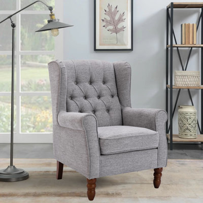 Button-Tufted Small Wingback Accent Chair with Rolled Arm and Thick Padded Cushion