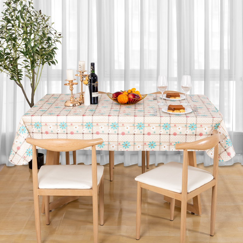 Waterproof Spring Rectangle Tablecloth Vinyl Tablecloth with Flannel Backing 52" X 70"