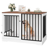 47.2''W Sturdy Large Dog Crate Furniture with 2 Feeding Bowls