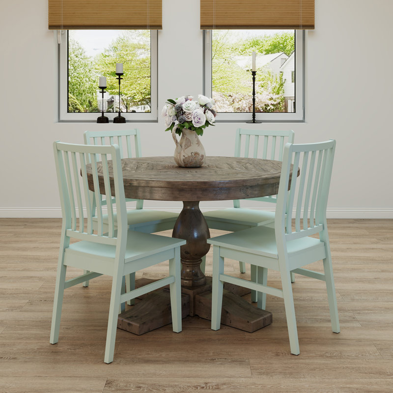 5-Piece Dining Set Mid-Century Modern Wooden Table & Upholstered Chair Set For Home, Kitchen, Dining Room, Green, Brown
