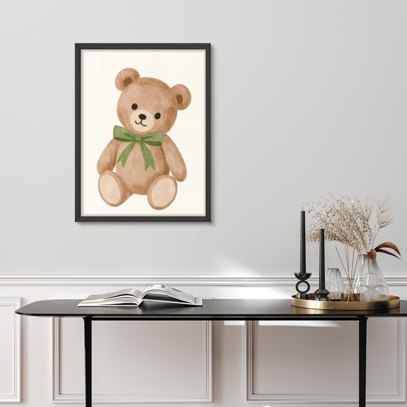 Mignon bébé ours, art mural encadré - aquarelle, H 14 po x l 11 po, Noir
