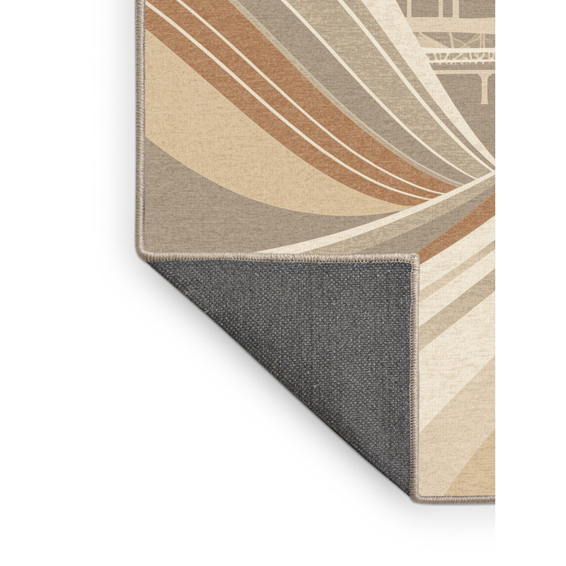 Soft Plush Garrett Singapore Marina Bay Sleek & Chic Modern Arc Area Rug in Beige – Beige Binding, 2x3