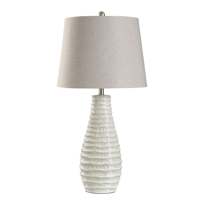 Ceramic Table Lamp - Novac Cream - Gray Shade