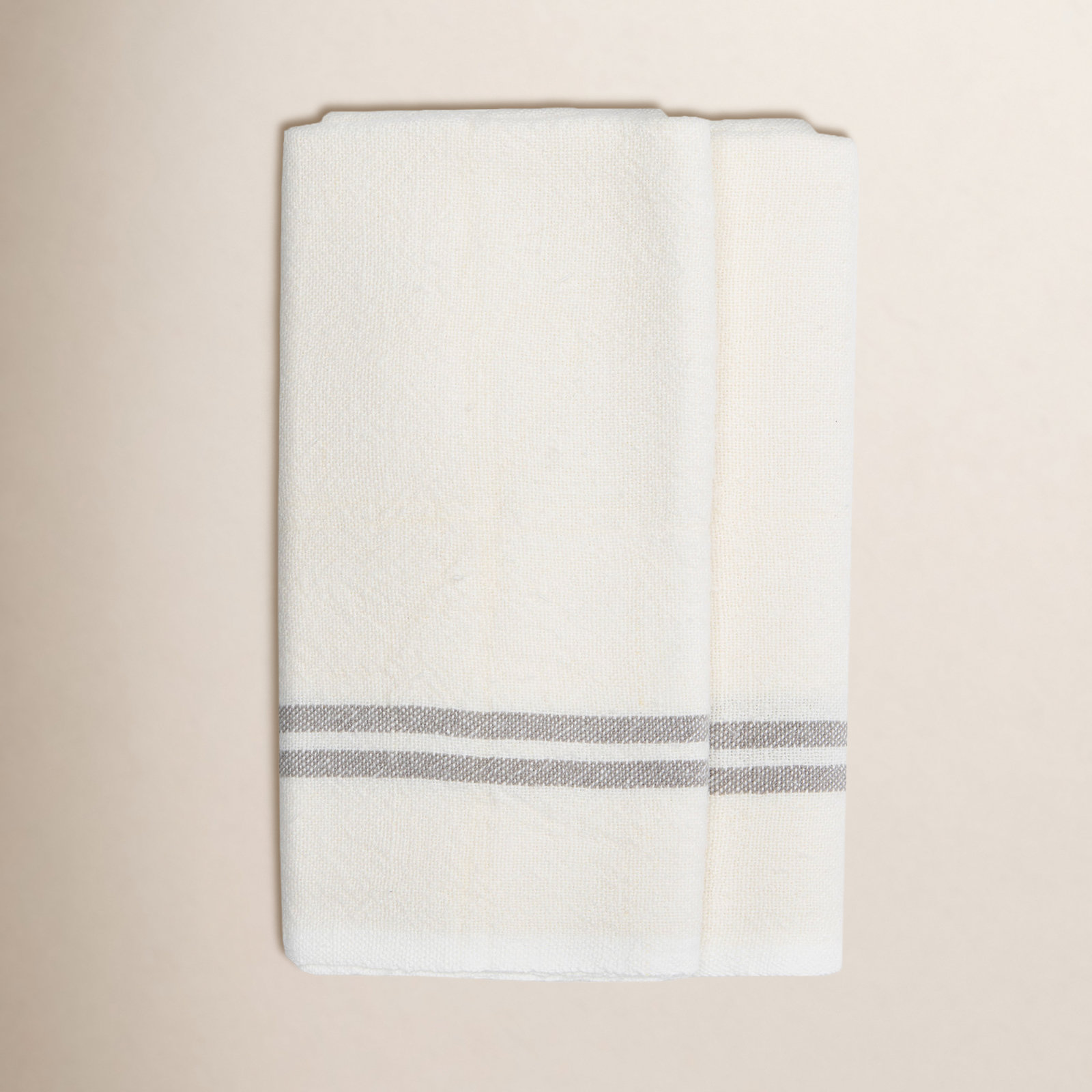 Brookline Stripe Tea Towel Kitchen Towel, Ivory/Grey