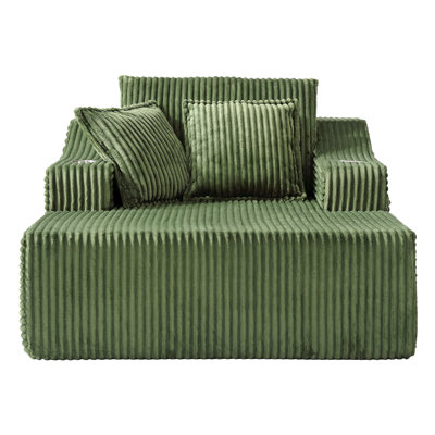 Oversized Chaise Lounge Chair Indoor, 67'' Upholstered Sleeper Sofa Bed with Cup Holders & 3 Pillows