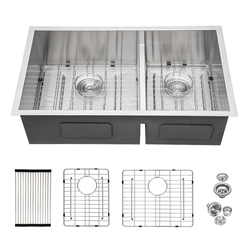Évier de cuisine 30 x 19 x 10 po à double cuve (60/40) encastrable - calibre 16 avec deux cuves profondes de 10 po