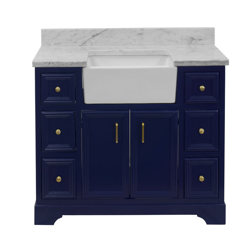 Emiliano 42'' Single Bathroom Vanity with Top, Carrara Marble, Royal Blue