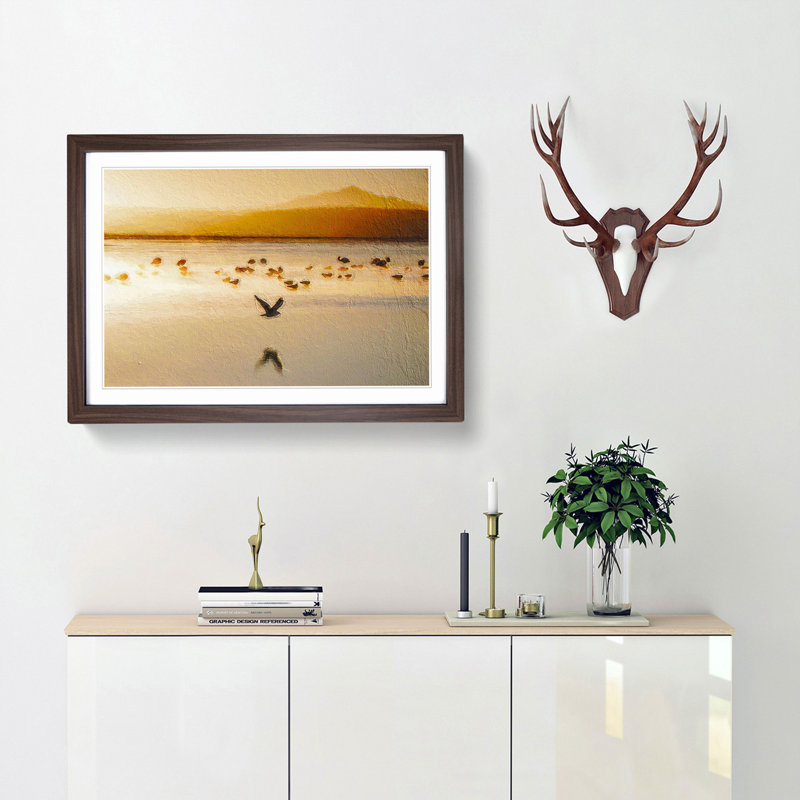 Birds on the Beach - Framed Print, 36cm H x 48cm W x 2cm D, Walnut Framed
