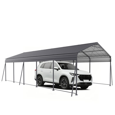 Metal Carport 13 ×26.5 FT Heavy Duty With Galvanized Steel Roof, Metal Garage Canopy With Galvanized Steel Roof & Frame, Car Tent Outdoor Storage Shed For Car, Boats And Truck, Gray