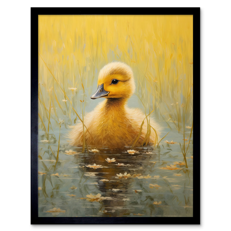 Cute Yellow Ducking In Countryside Pond - Single Picture Frame Print