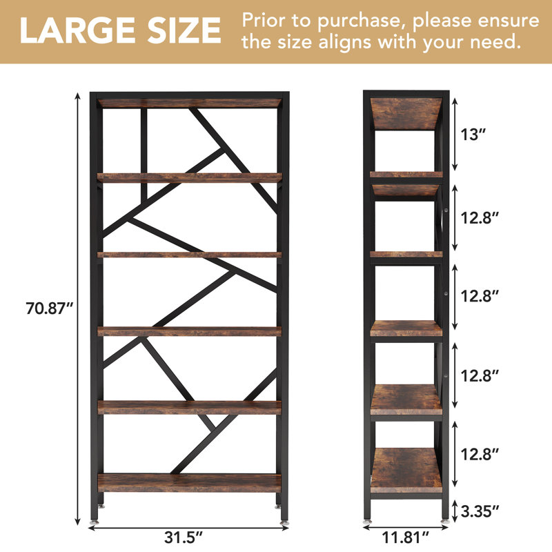 31.5"W x 70.87"H Myrikle Etagere Bookcase Bookshelf 6 Tier Open Back Baker's Rack Brown Black Sets Of 2 Display Shelving 2 Pcs