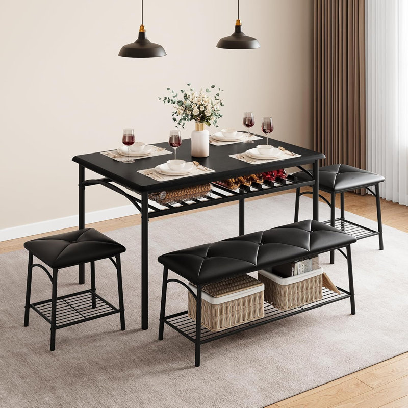 Ensemble de table de salle à manger 4 pièces avec banc et chaises rembourrés, meubles de cuisine et de salle à manger avec support de rangement