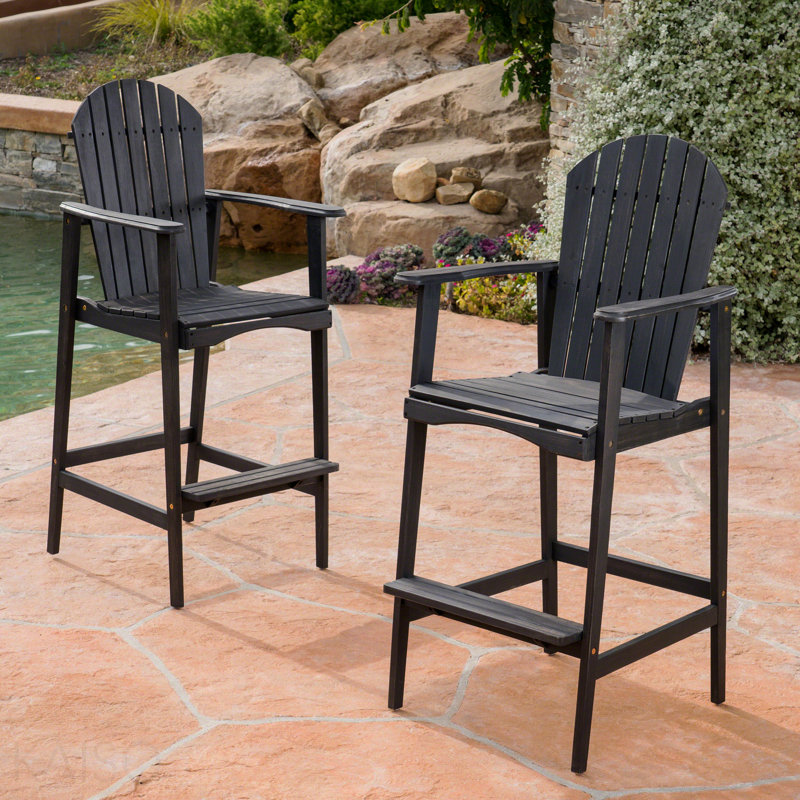 Ensemble de 2 tabourets d'extérieur en bois d'acacia gris foncé