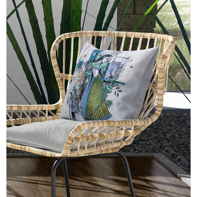 Coussin en suède gracieux avec housse amovible, H 16 po x l 16 po, Bleu / vert