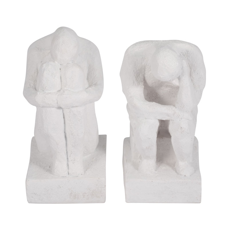 Resin Bookends Modern Sculptural Polyresin Decorative Figurines Artful Humanoid Design Accent Home Decor Stylish Contemporary Shelf Display Set of 2