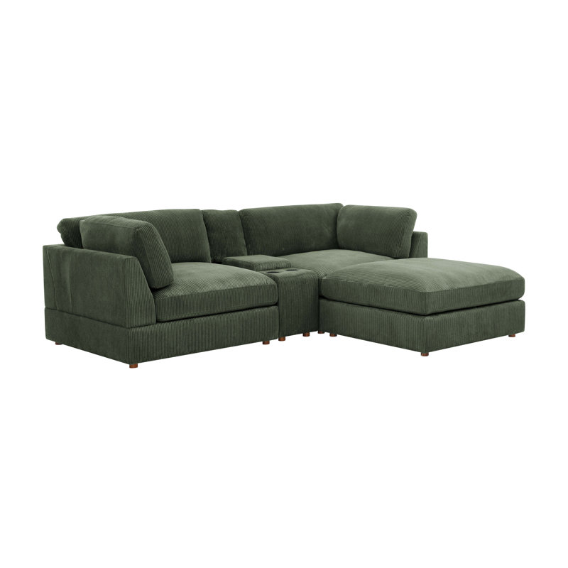 Canapé modulaire en velours côtelé Astrakane, Vert foncé
