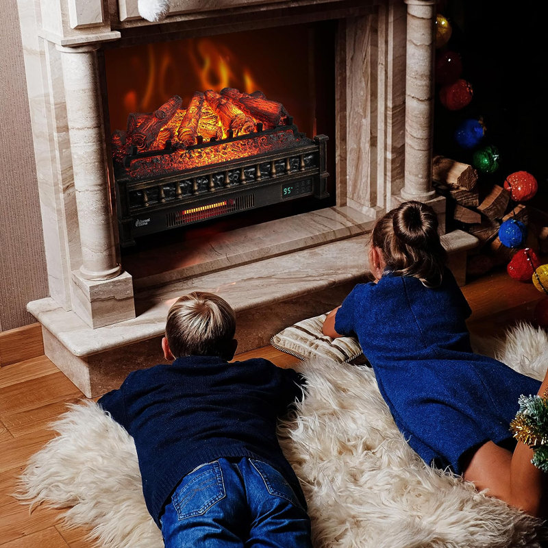 Shrum 26" WiFi Infrared Quartz Electric Fireplace with Sound Crackling, Realistic Pinewood Logs, Timer, 1500W, Bronze