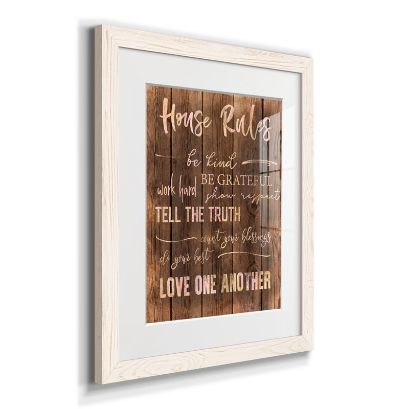 House Rules - Reproduction d'art textuel sur papier encadré, H 20 po x l 17 po x P 1,5 po, Blanc