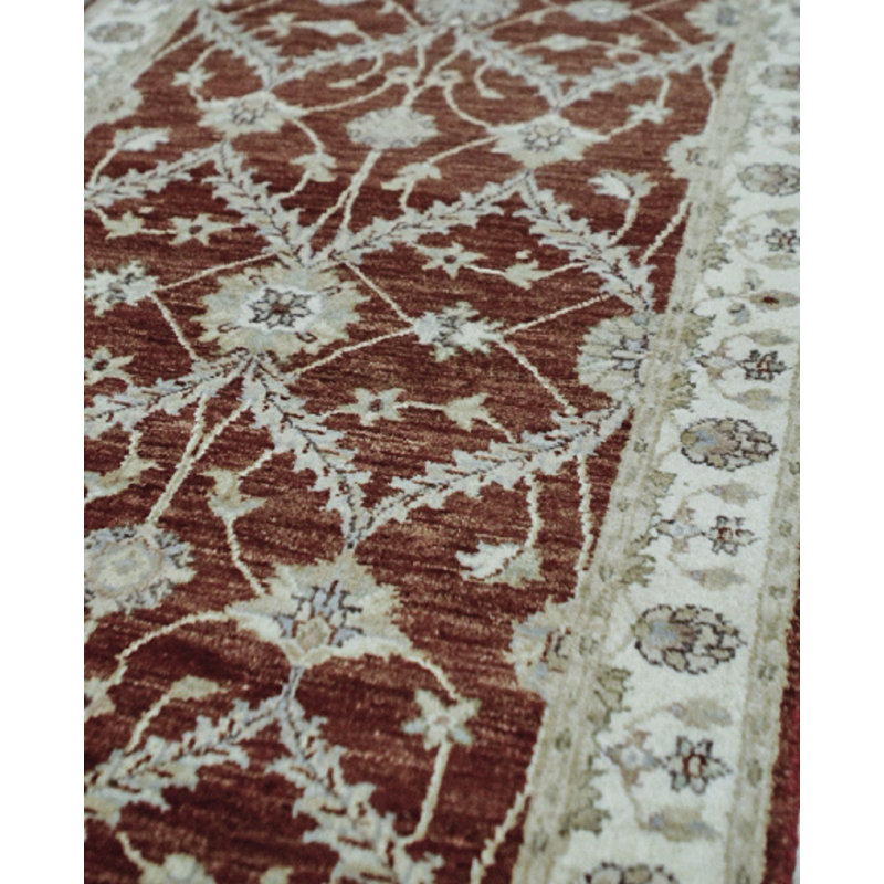 Hand-Knotted High-Quality Red and Ivory Runner