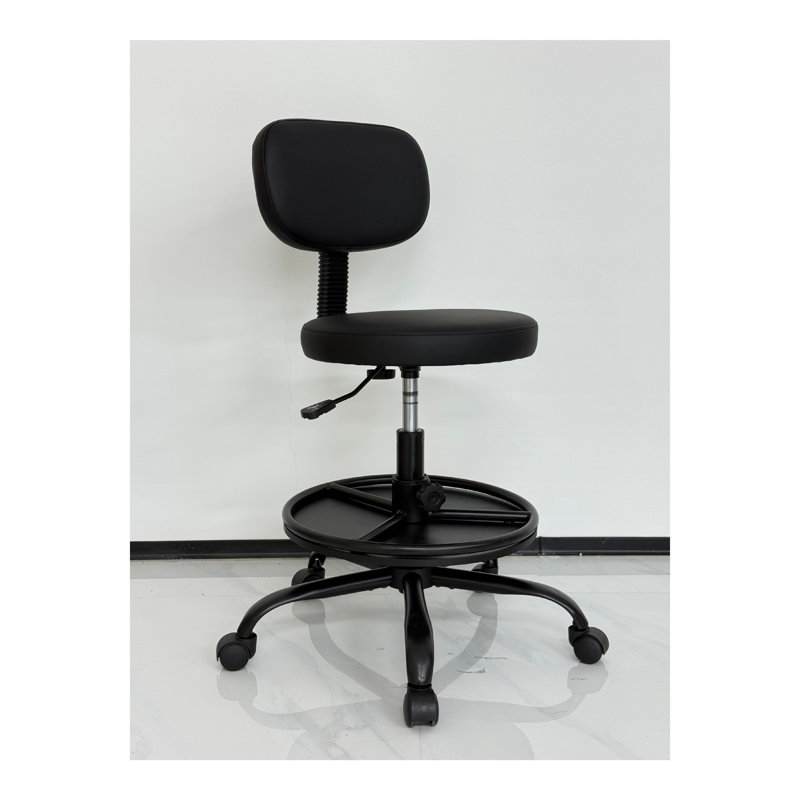 Fauteuil de bureau rond en cuir, réglable en hauteur par poulie coulissante, 26411. Structure en fer, mousse et contreplaqué PU.